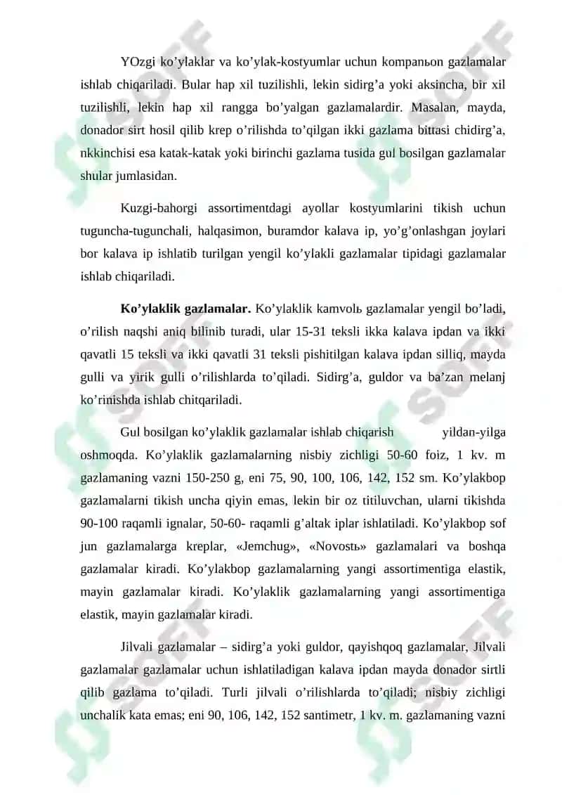 kurs ishi - erkaklar pijamasini ishlab hiqarish 8