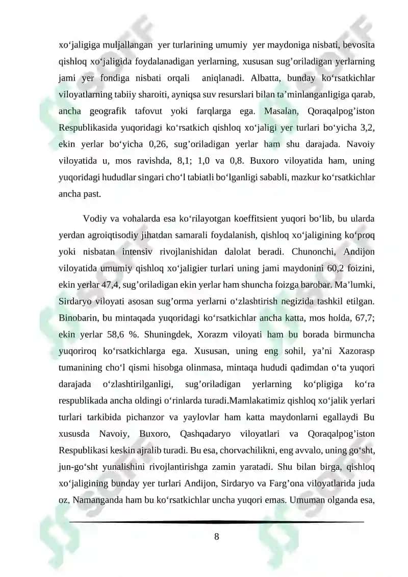 O‘zbekiston qishloq xo‘jaligi kurs ishi 8