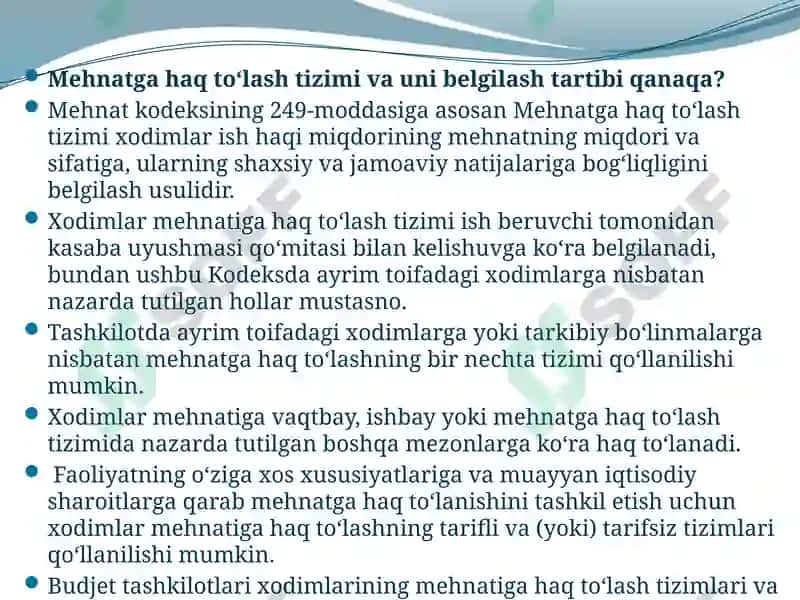 MEHNATGA HAQ TO‘LASH TIZIMI VA UNI BELGILASH TARTIBI 8