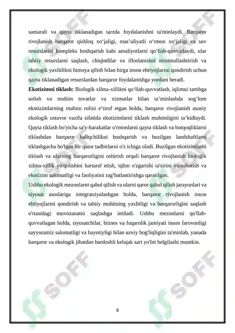 Barqaror rivojlanish mavzulari 8