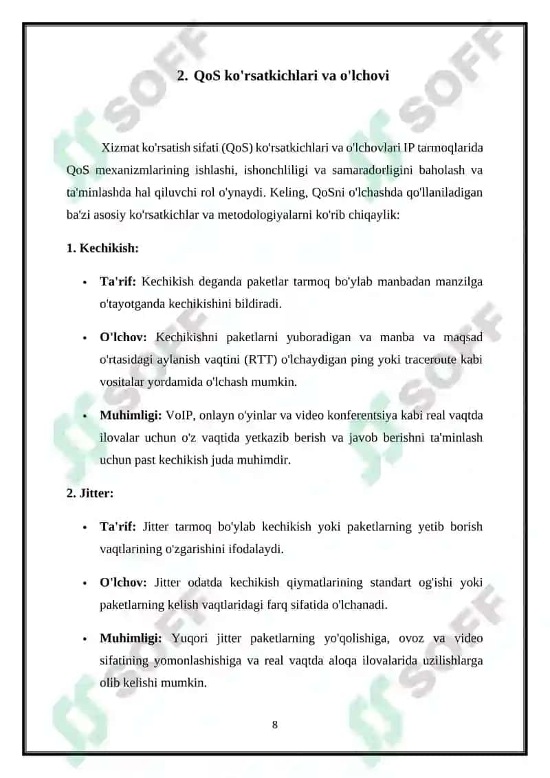 IP -Tarmoqlarda Xizmat Ko`rsatish Sifati 8