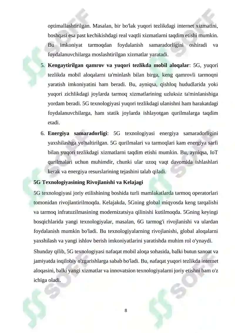 5 G harakatdagi aloqa sotali tarmoqlarining standartlari 8