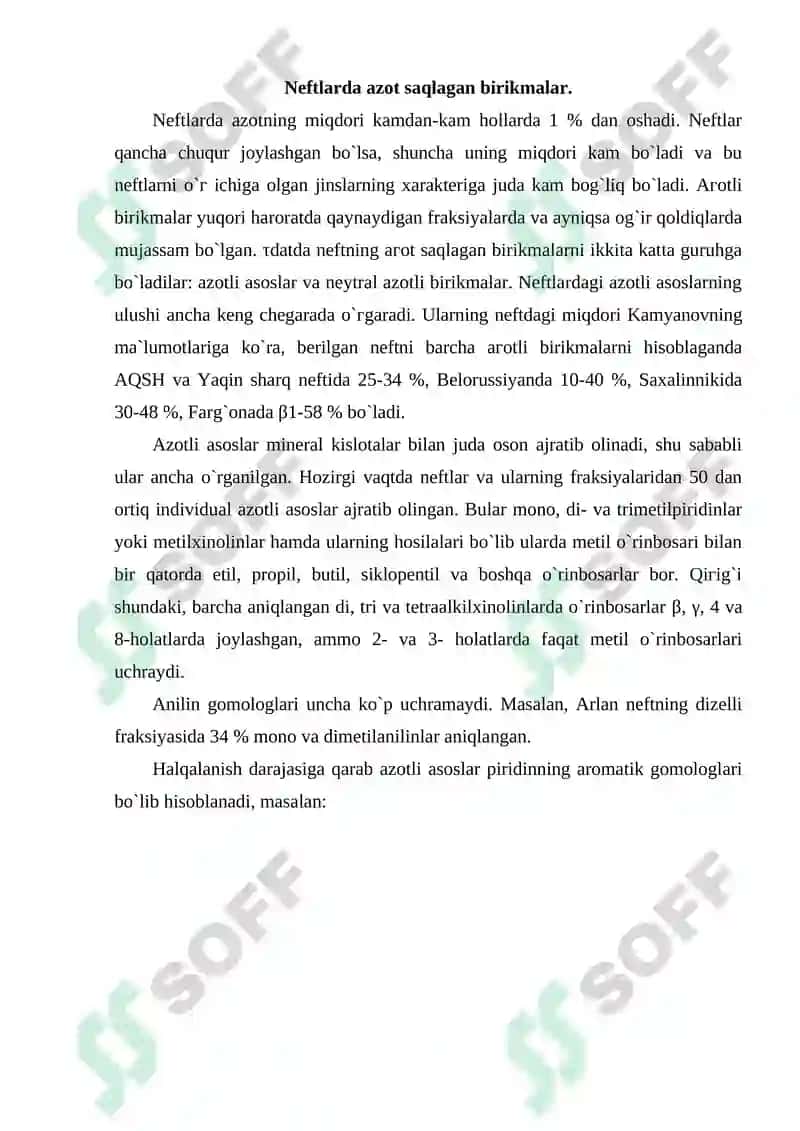Neftning oltingugurt va azot saqlagan birikmalari 8