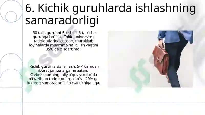 Juftlik,kichik guruhlar,jamoada o'quv loyihalarini tayyorlash 8