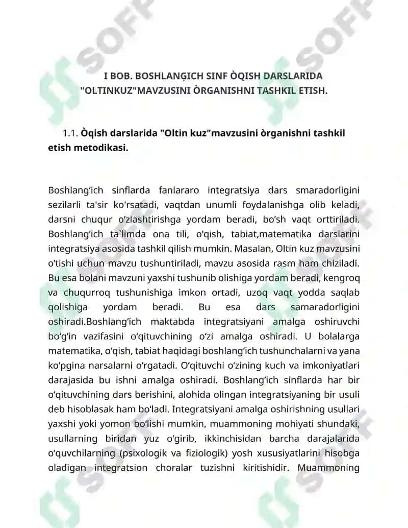 ÒQISH DARSLARIDA "OLTIN KUZ" MAVZUSINI ÒRGANISH. 8