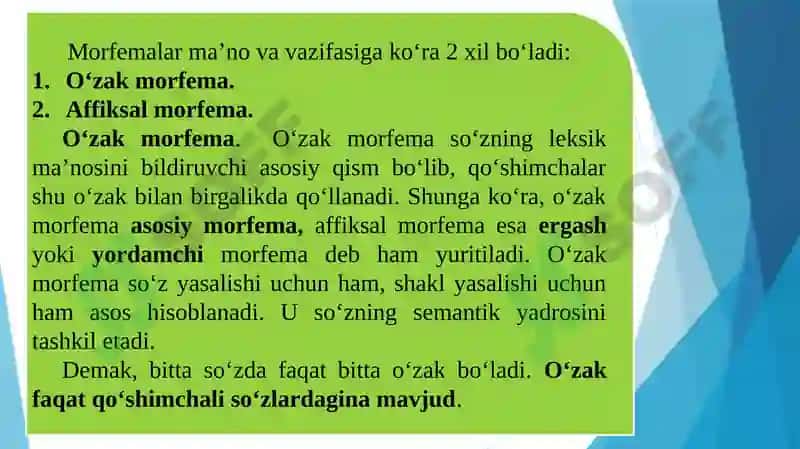 O‘zbektilida asos va qo‘shimchalar imlosi 8