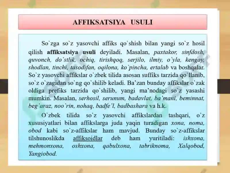 O’ZBEK TILIDA SO’Z YASALISH 8