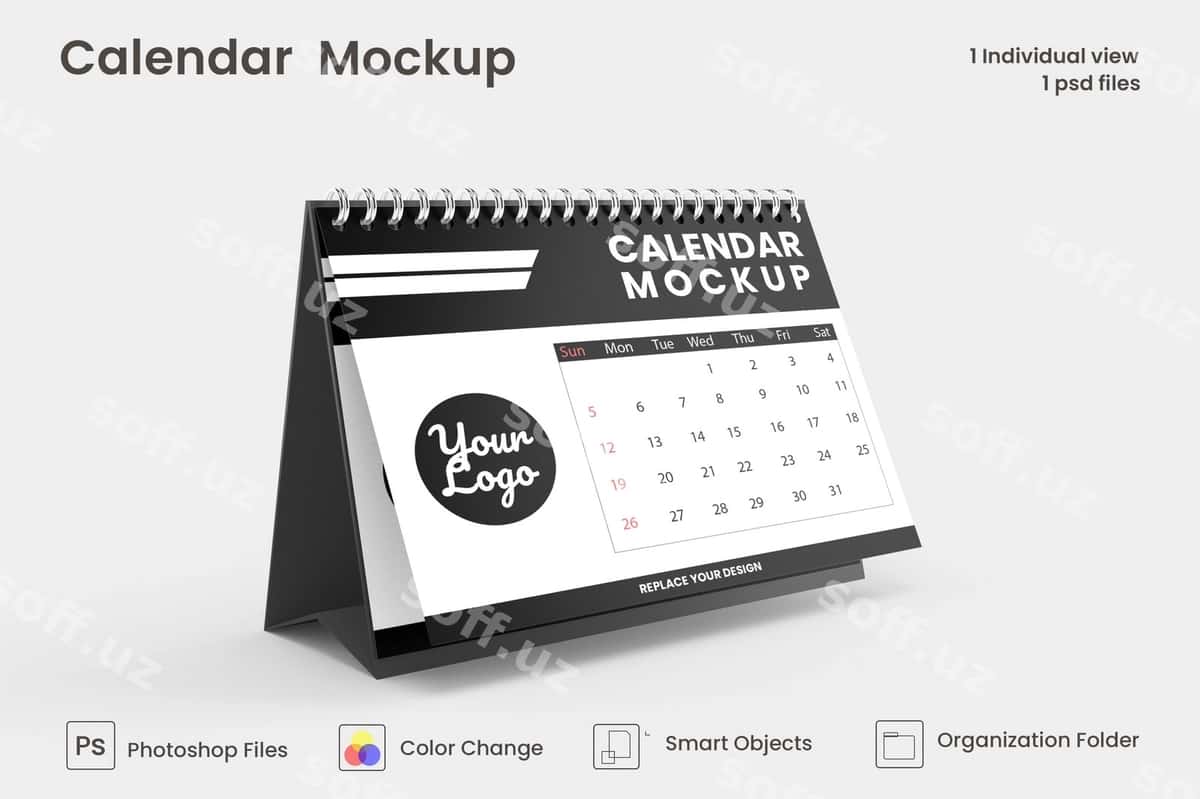 Chilanzadali stol kalendar namuna dizayni | Spiral desk calendar mockup design 1