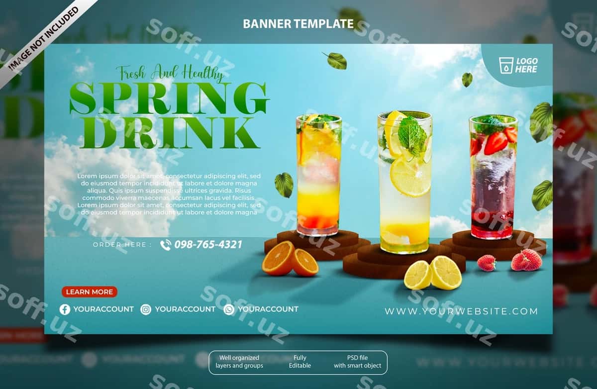Bahor kokteyl baner shabloni | Spring cocktail banner template 1
