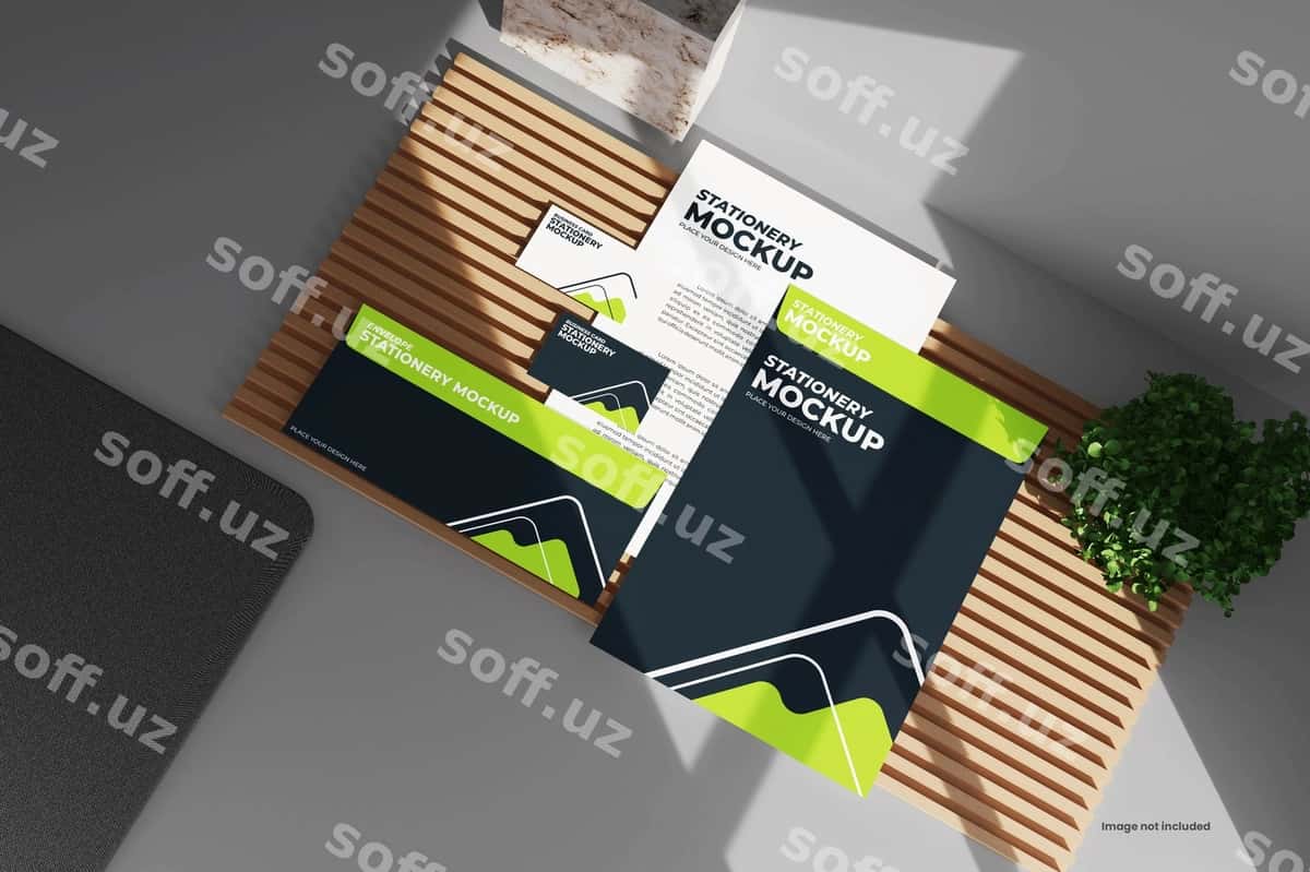Qozoncha brendlash namunasi | Stationery branding mockup 1