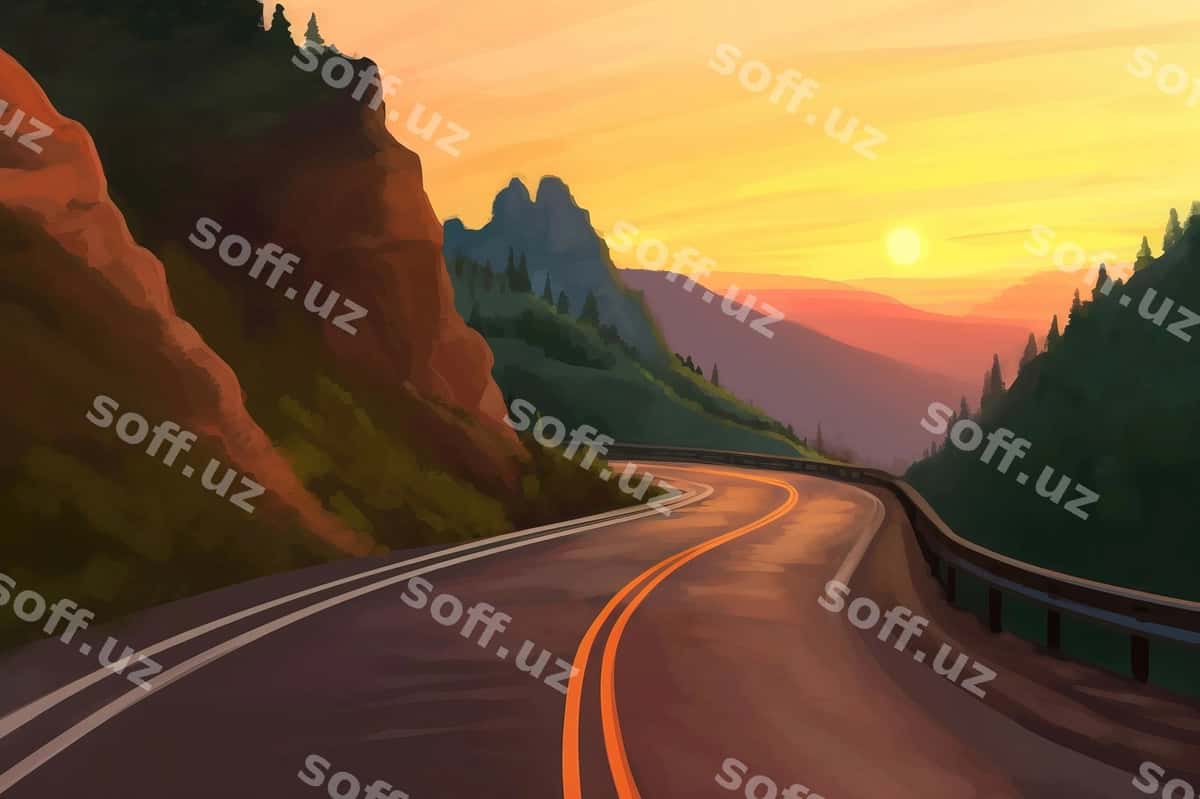Quyosh botishi yo'l dag'lar | Sunset road mountains 1