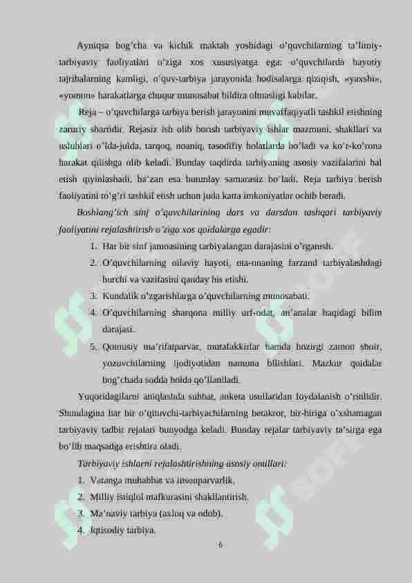 TARBIYAVIY ISHLARNI REJALASHTIRISH BO’YICHA ISHLANMA LOYIHASI 6