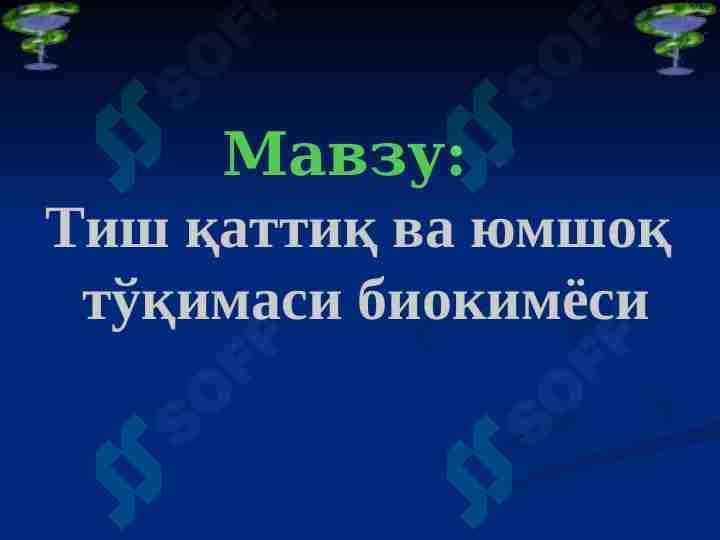 Тиш қаттиқ ва юмшоқ тўқимаси биокимёси