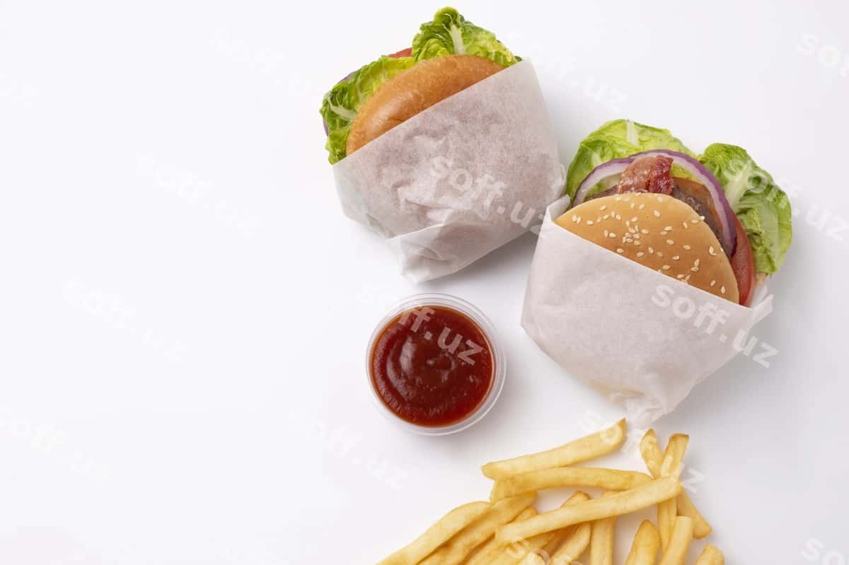 Yuqori ko'rinish burgerlar sous joylashuvi | Top view burgers sauce arrangement 1