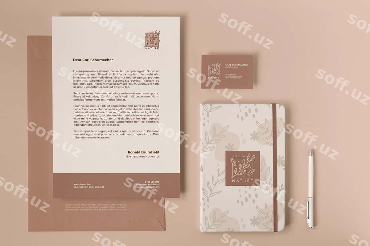 Yuqori ko'rinish qozondoshlik komplekti namunasi | Top view stationery kit mockup 1