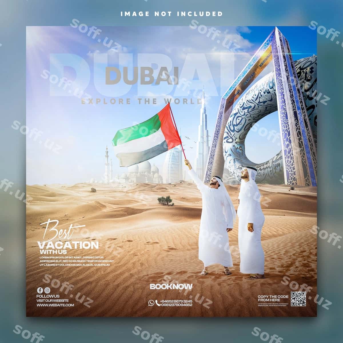 Dubay sayohati ijtimoiy tarmoq post shabloni | Travel dubai social media post template 1