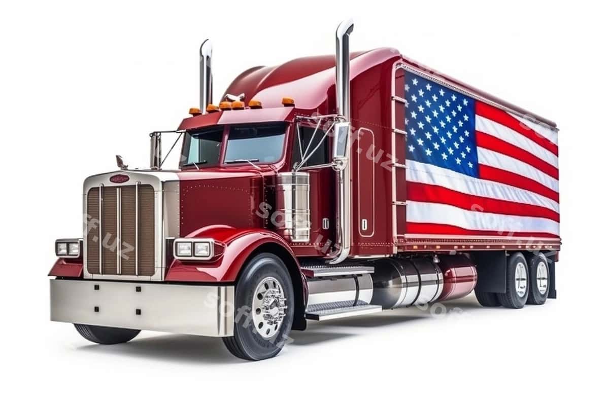 Yuk avtomobili oq fonli USA bayrog'i | Truck with usa flag white background 1