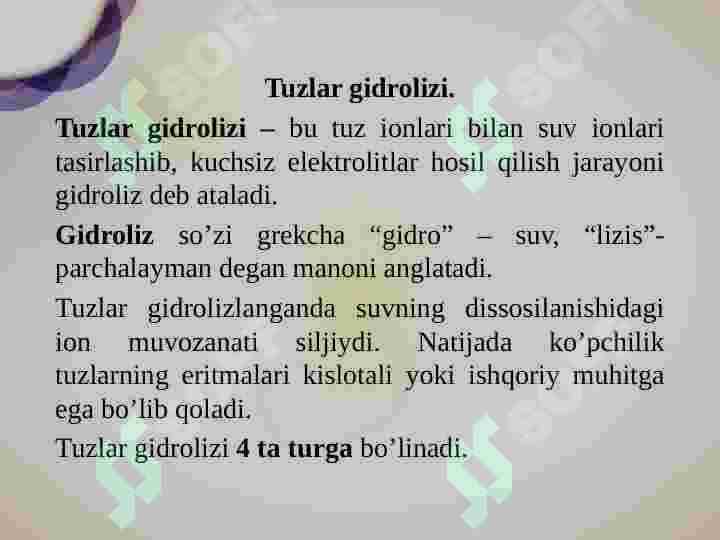 Tuzlar gidrolizi va uning mexanizmi. 2