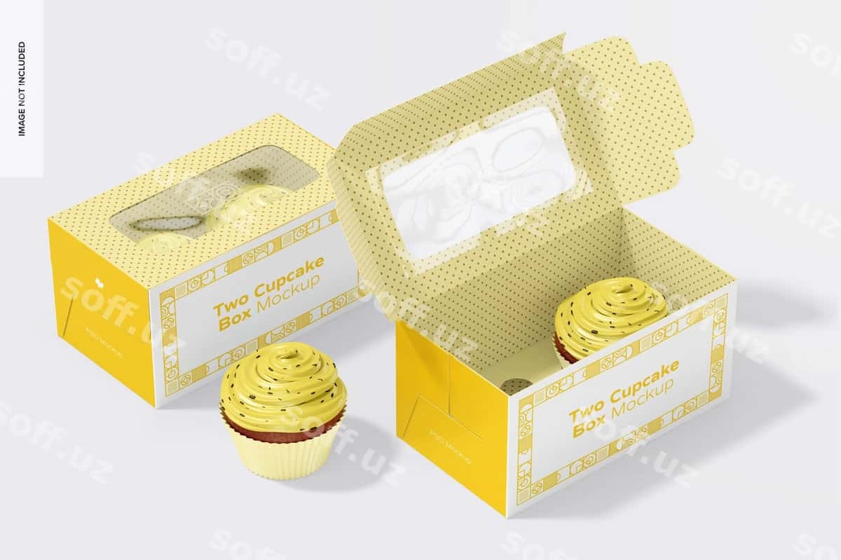 Ikki kupkake qutilari mockup ochiq yopiq | Two cupcake boxes mockup open closed 1