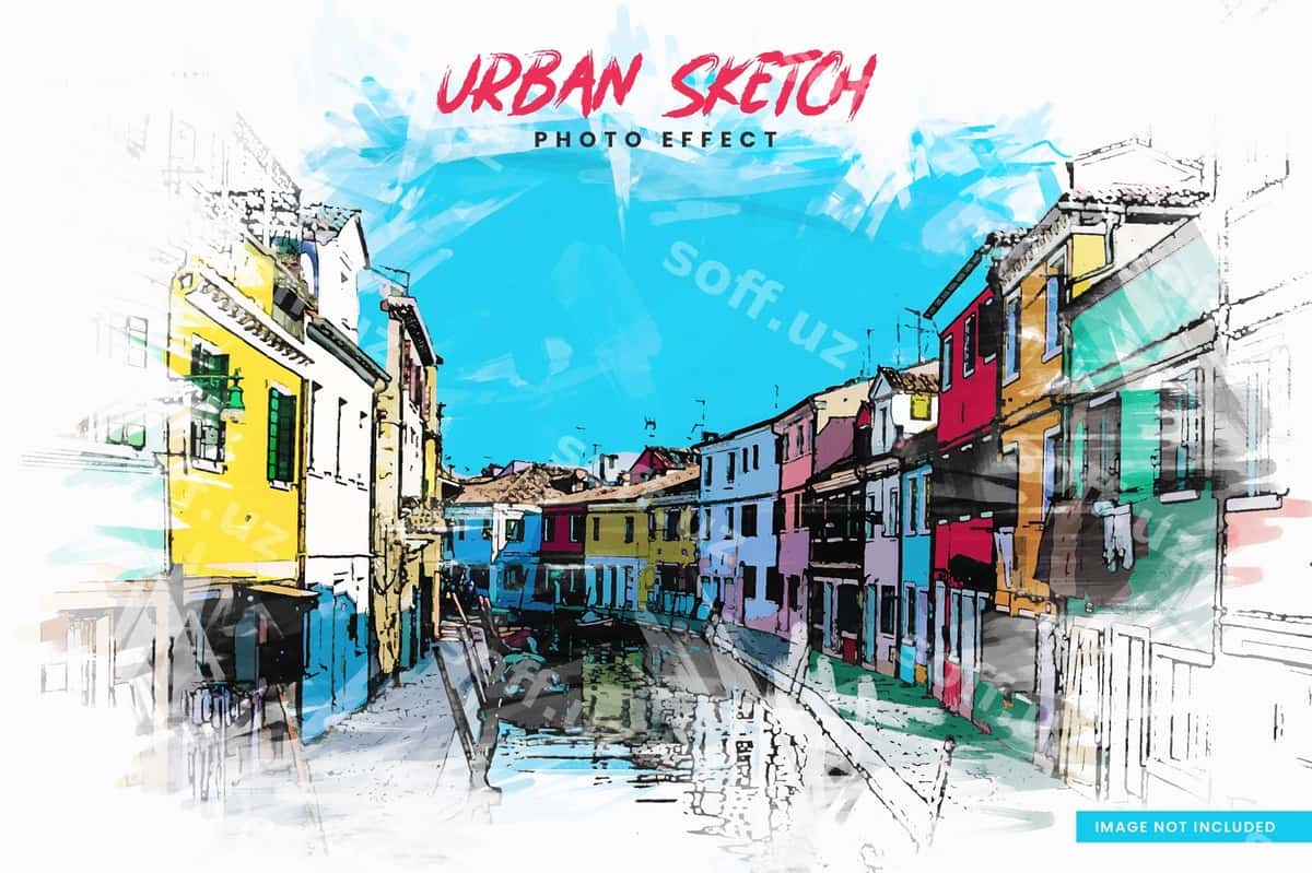 Shahar sketchi akvarel foto effekti | Urban sketch watercolor photo effect 1