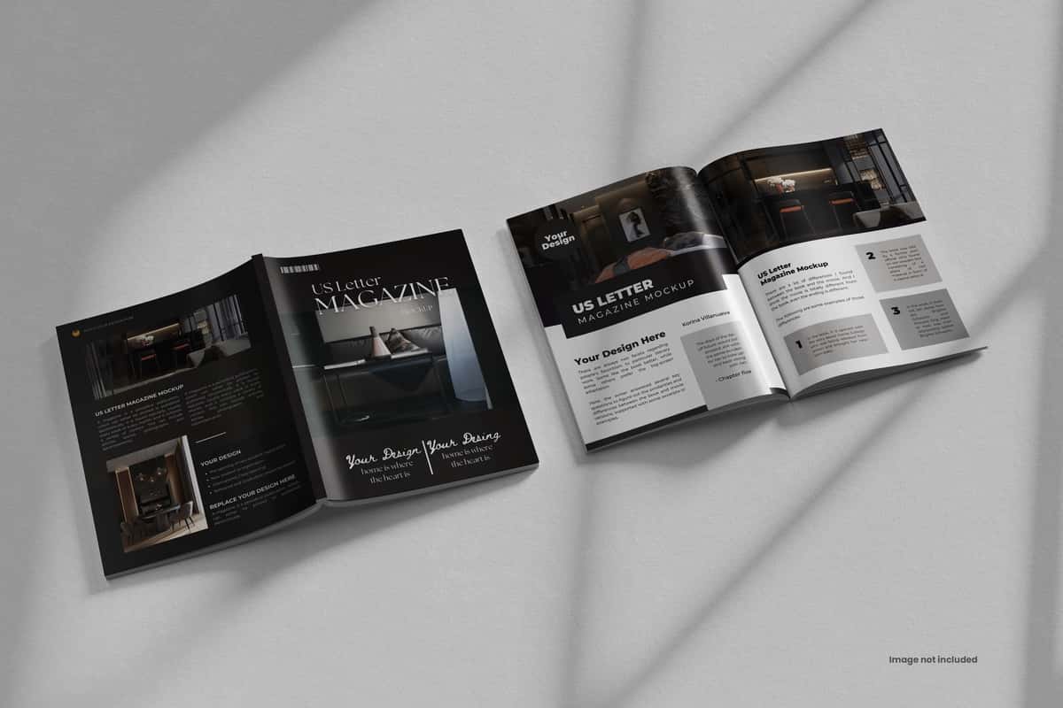 Ochiq ko'rinishda bizga xat jurnali maketi | Open view cover us letter magazine mockup 1