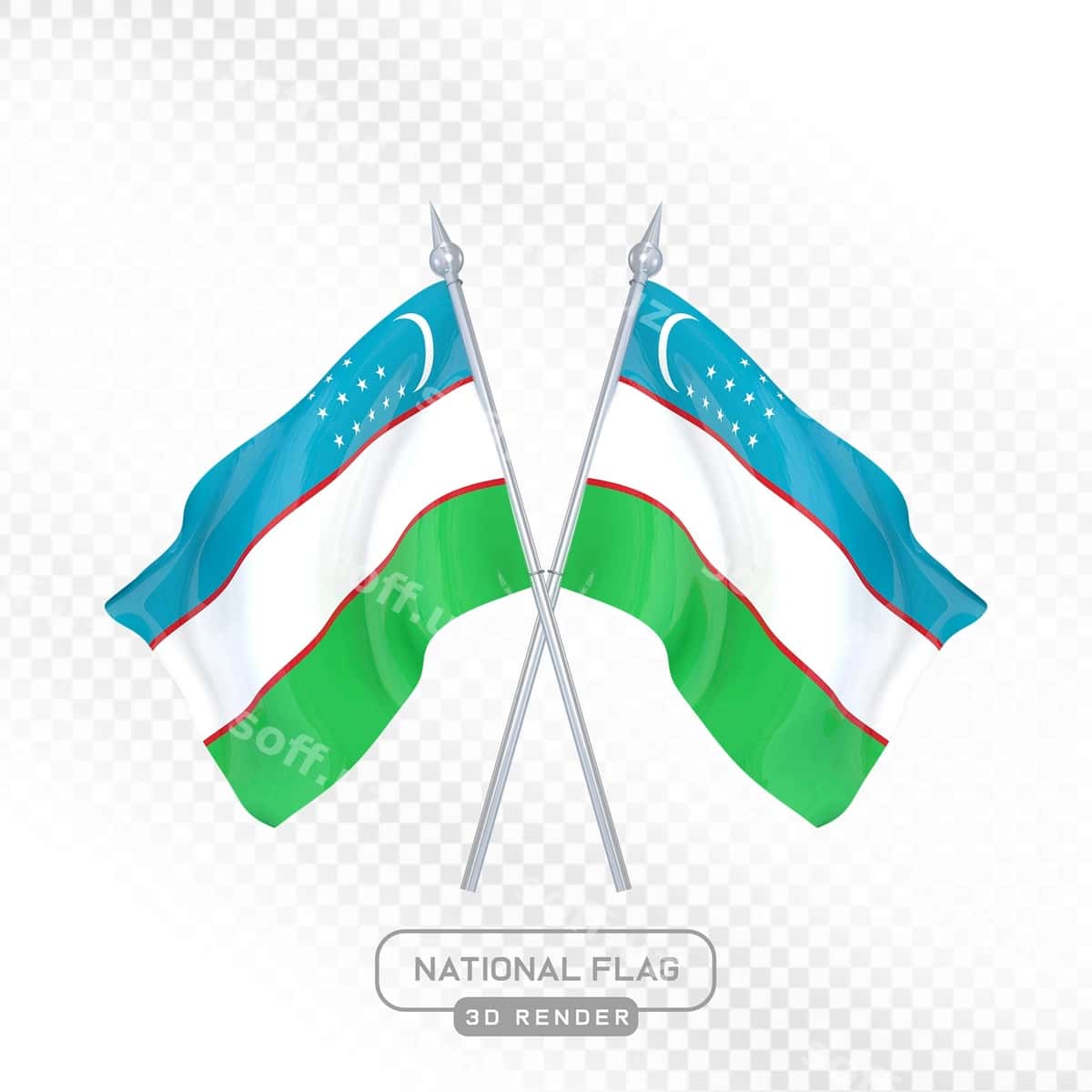 O'zbekiston davlat bayrog'i 3D tasviri | Uzbekistan national flag 3d render 1