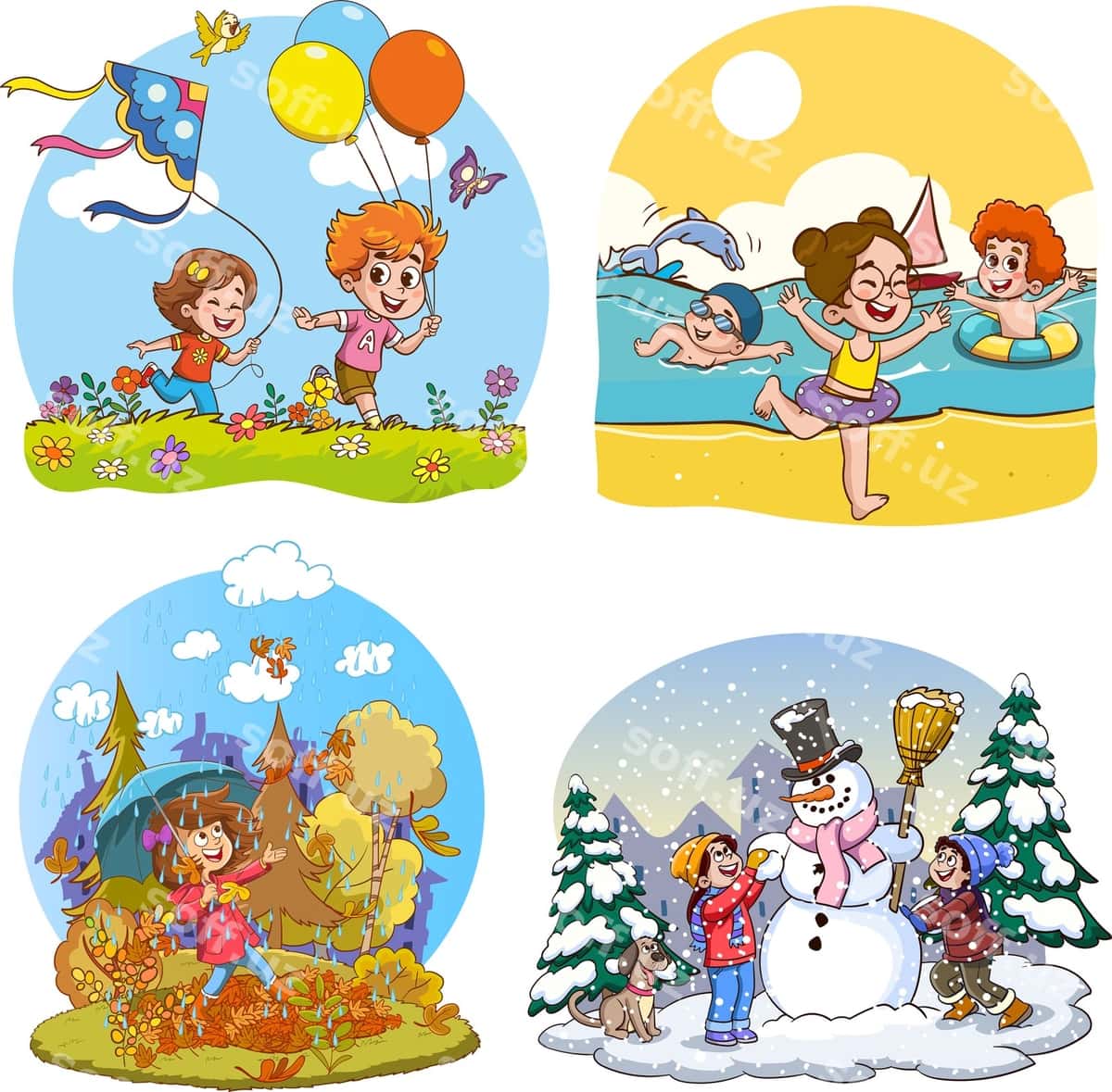 Vektor illustratsiyasi to'rt fasl | Vector illustration four seasons 1