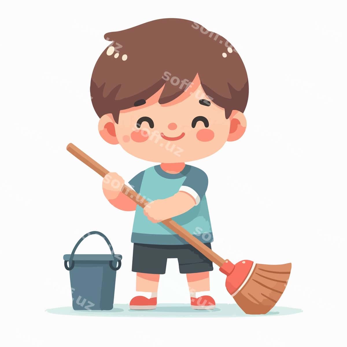 Vektorli kichkina bola artib yuribdi | Vector little boy mopping 1