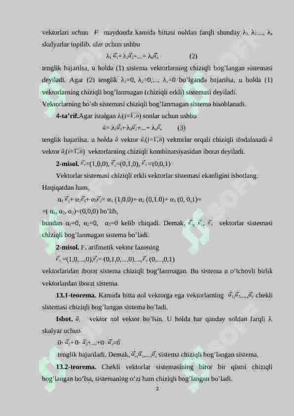 Chiziqli erkli va chiziqli bog’lanishli vektorlar 2