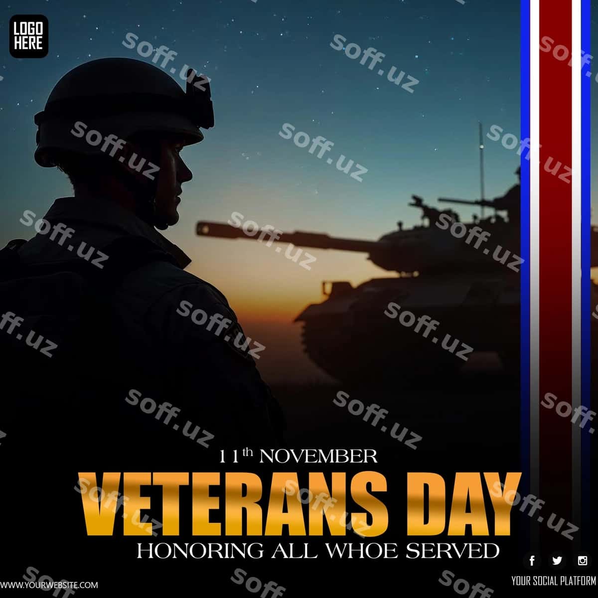 Veteranlar kuni tabrigi shabloni | Veterans day celebration poster template 1