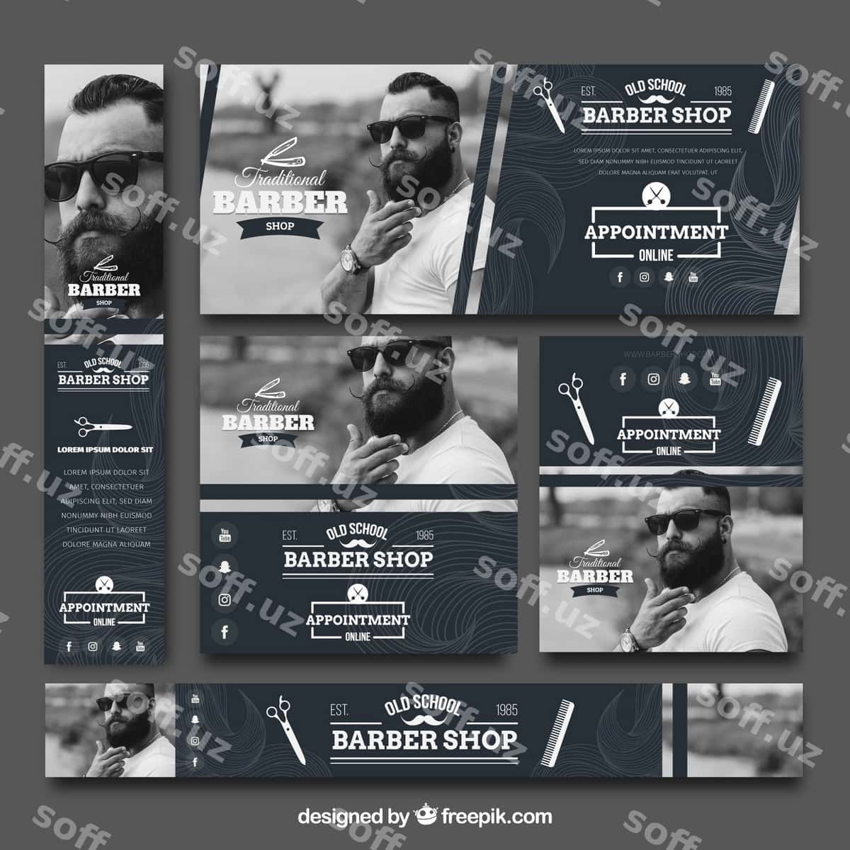 Vintage kolleksiya soch qizarttirish saloni banneri | Vintage collection barbershop banner 1
