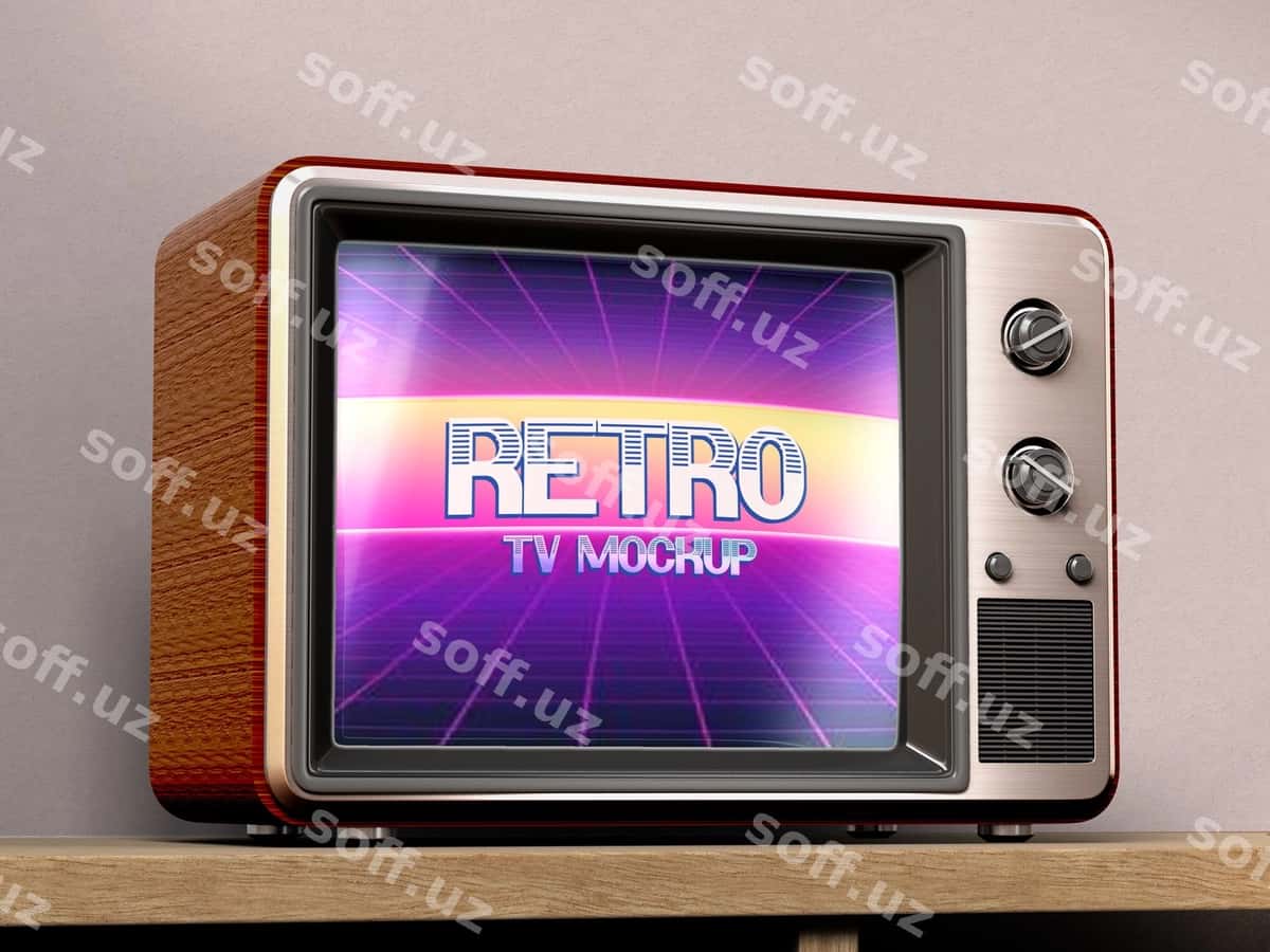 Eski retro TV namunasi yog'choi stol | Vintage retro tv mockup wooden table 1