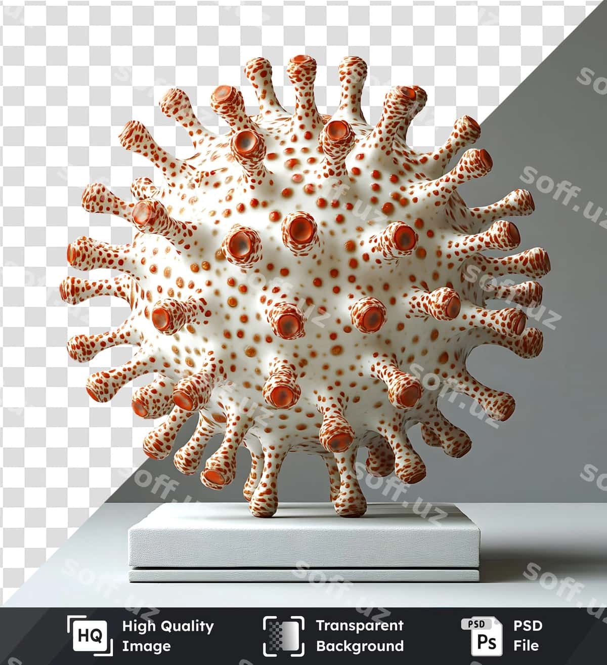 Virus modeli shaffof psd da ko'rsatilgan | Virus model displayed transparent psd 1