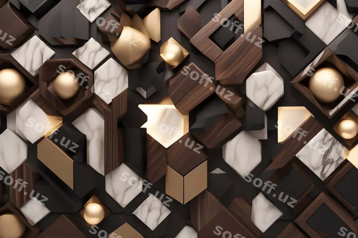 3d klassik yog'ochli marmur devor panosi | Wallpaper 3d classic wooden marble 1