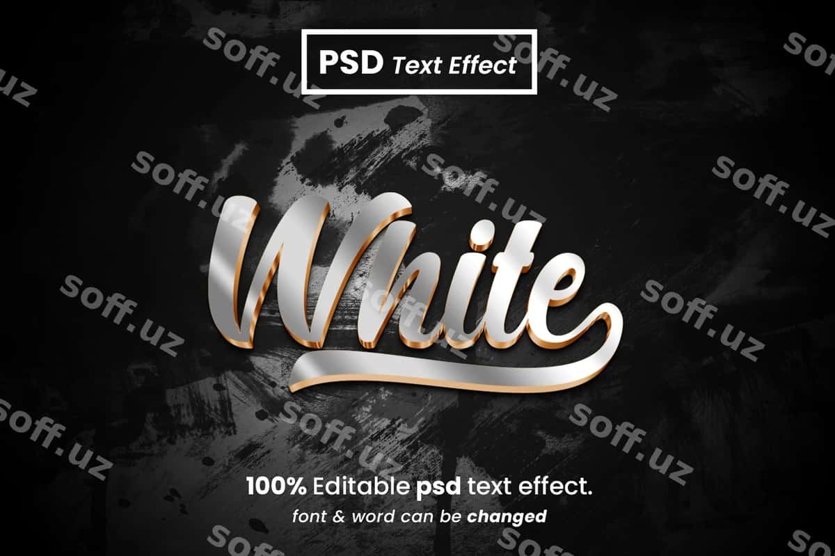 Oq 3D tahrirlanadigan matn effekti | White 3d editable text effect 1