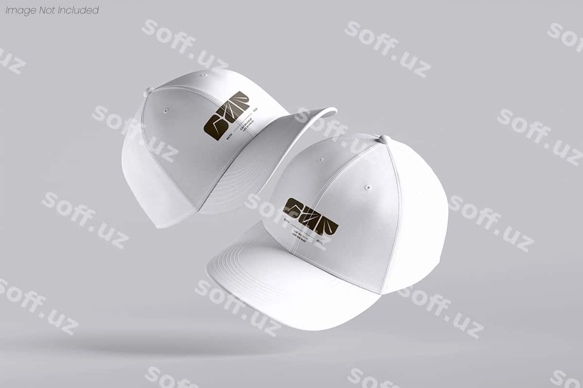 Logotipli oq beysbol qalpoqlari maketi | White baseball caps mockup with logo 1
