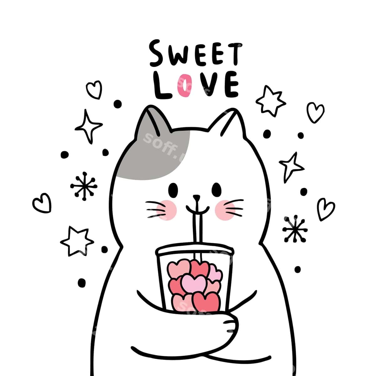 Oq mushuk shirin yuraklar stakani ichyapti. | White cat drinking sweet hearts glass 1