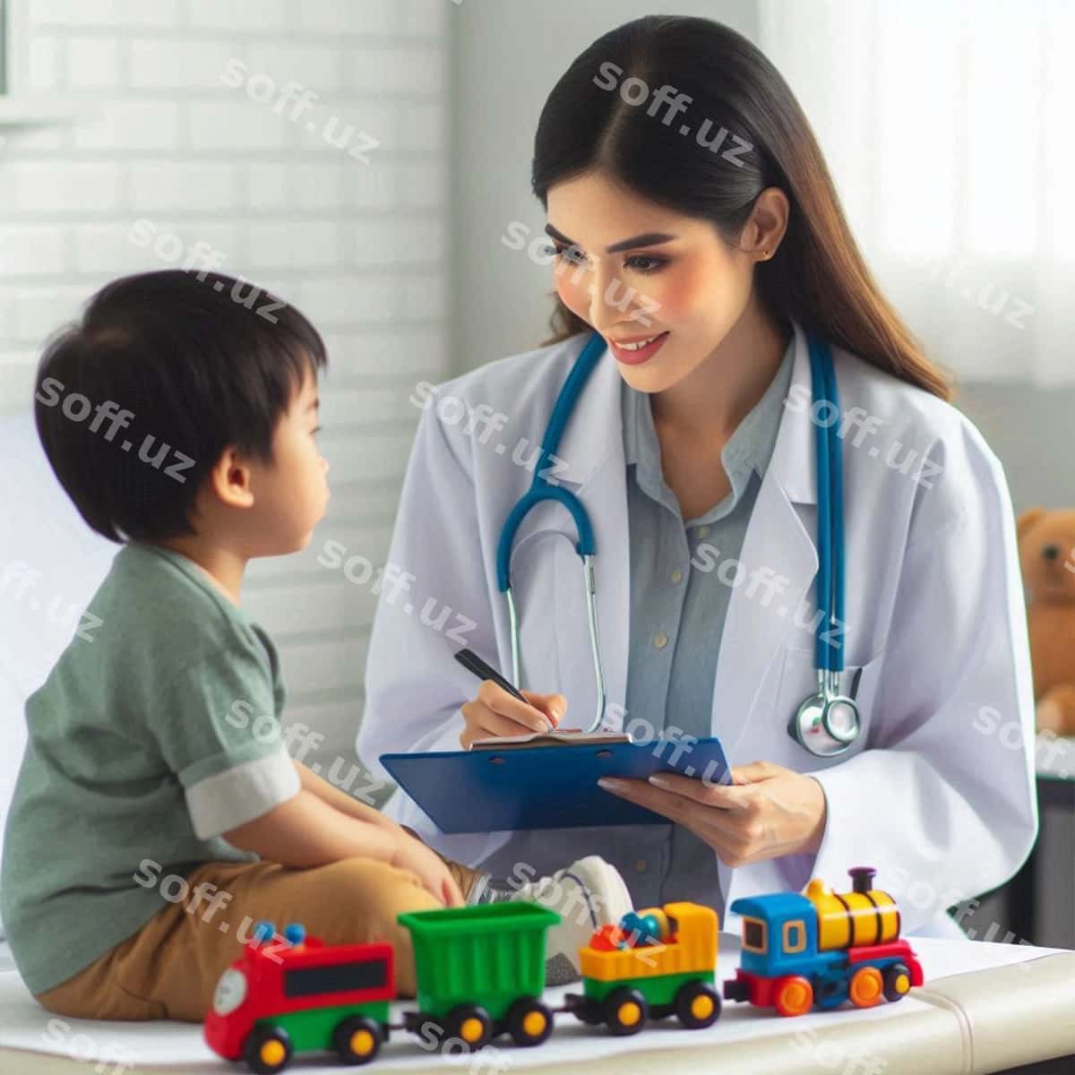Ayol bolalar treni bilan yozmoqda | Woman is writing with child train 1