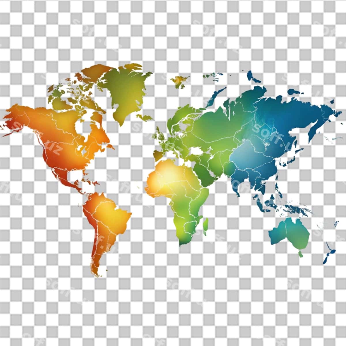 Dunyo xaritasi shaffof fonda ajraltirilgan | World map isolated transparent background 1