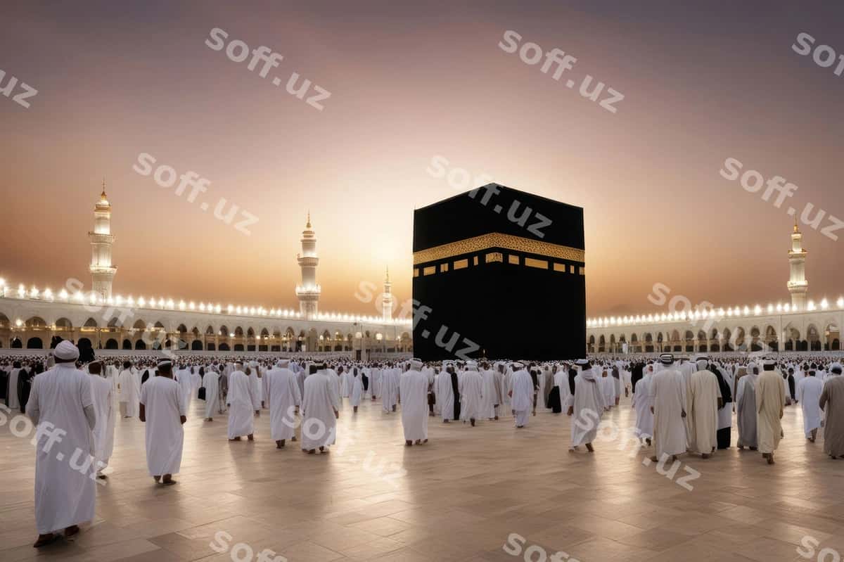 Musulmonlar tomonidan bajariladigan ibodat umurhada shakl yoki qism bo'lib hisoblanadi. | Worship performed by muslims form umrah 1