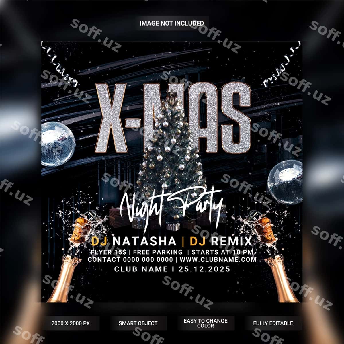 Xmas bayram to'yga flyer shabloni | Xmas celebration party flyer template 1