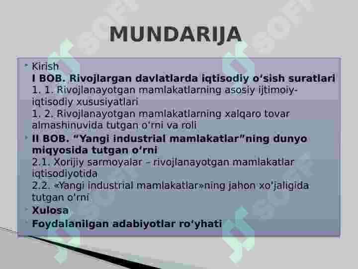 Yangi industrial mamlakatlarda iqtisodiy o'sish suratlari 2
