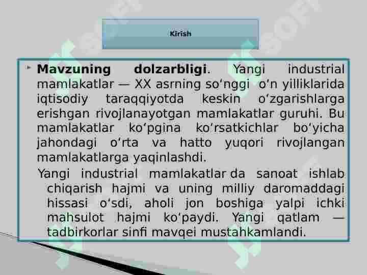 Yangi industrial mamlakatlarda iqtisodiy o'sish suratlari 3