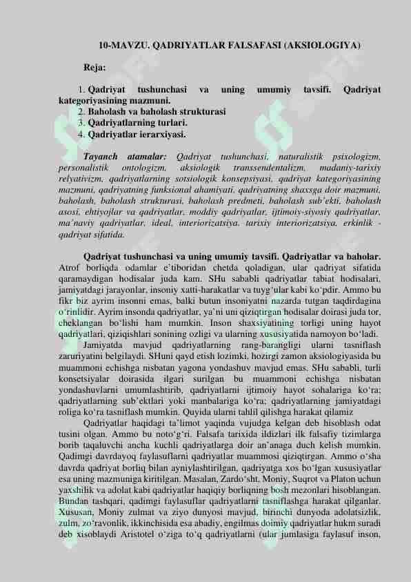 QADRIYATLAR FALSAFASI (AKSIOLOGIYA)