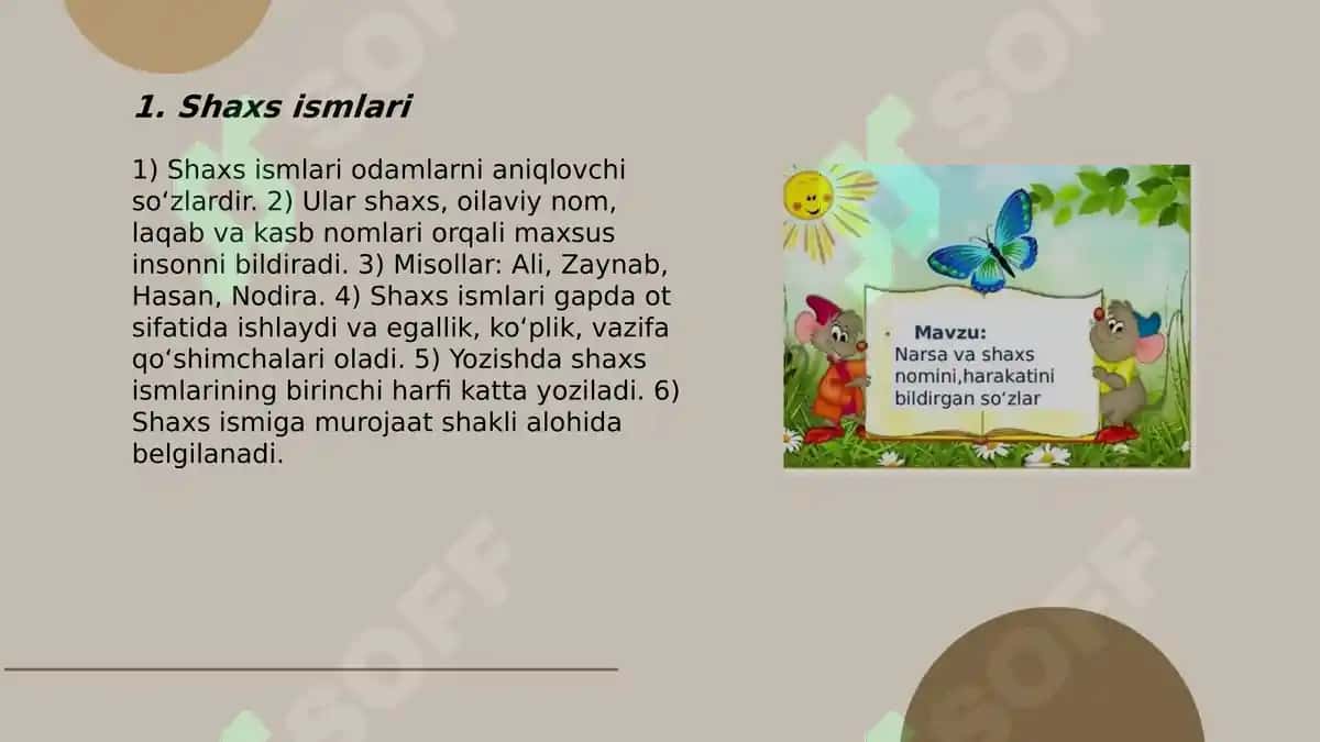 Shaxs va narsaning belgisini bildirgan soʻzlar 3