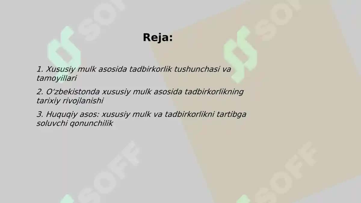 Xususiy mulk asosida tadbirkorlik faoliyatini yuritish 2