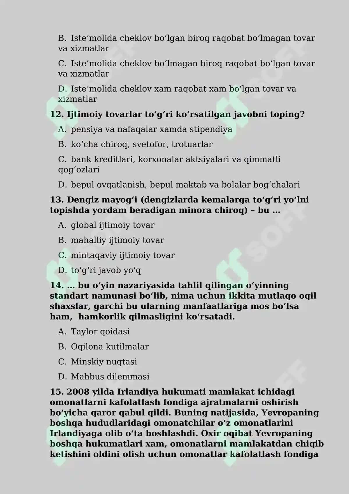 Iqtisodiy siyosat bo'yicha test savollari 4