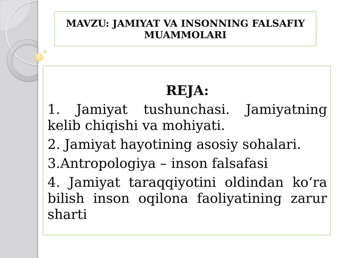 Jamiyat va insonning falsafiy muammolari
