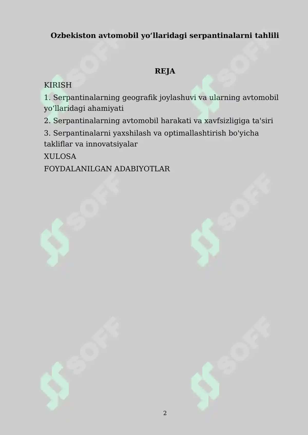O'zbekiston avtomobil yo'llaridagi serpantinalarni tahlili 2