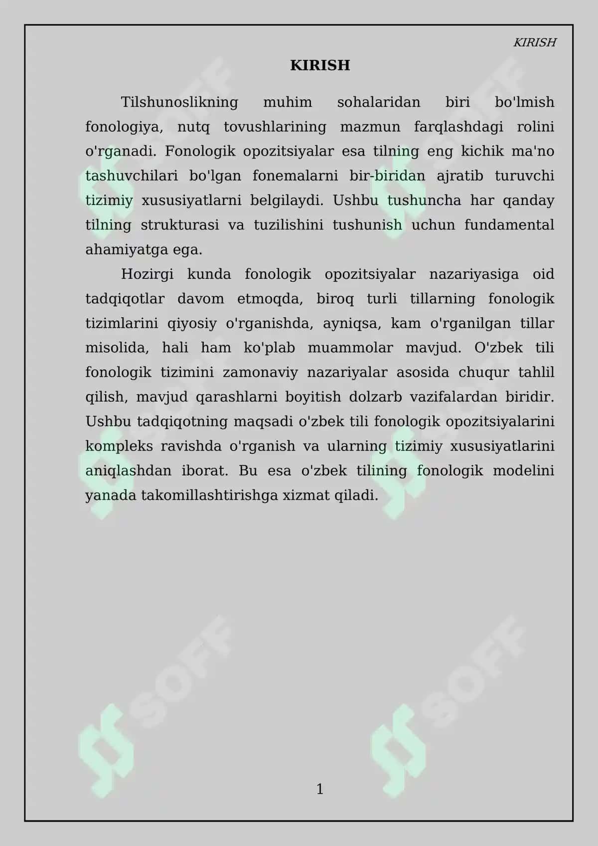 Fonologik opozitsiya bo'yicha Kurs ishi 3